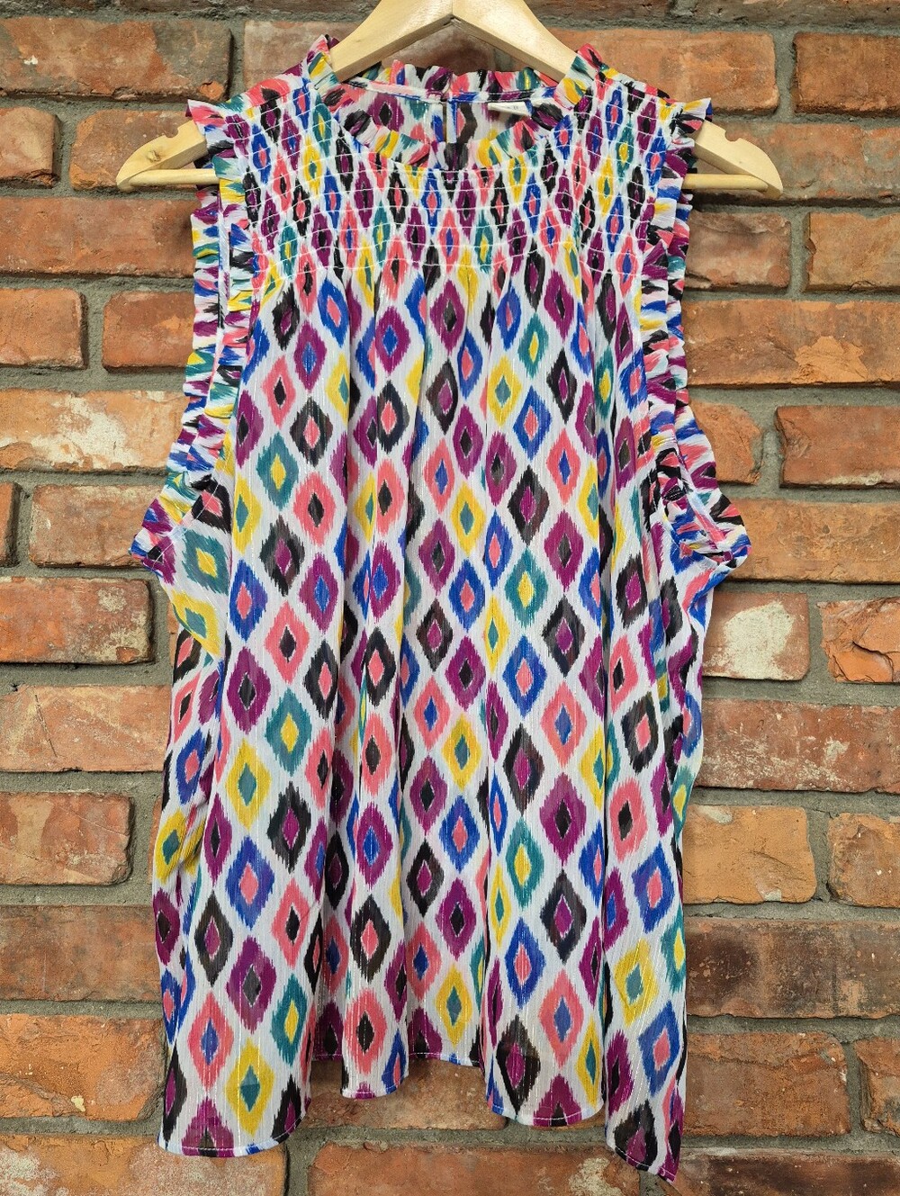 GAP Metallic Ikat Flutter Sleeve Blouse XXL Plus Size Geometric Colourful